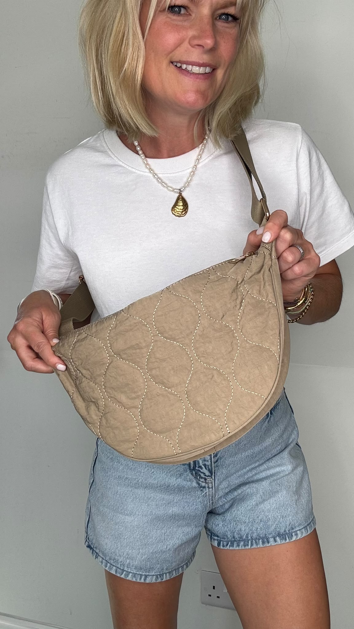 Taupe Quilted Crossbody Bag