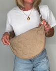 Taupe Quilted Crossbody Bag