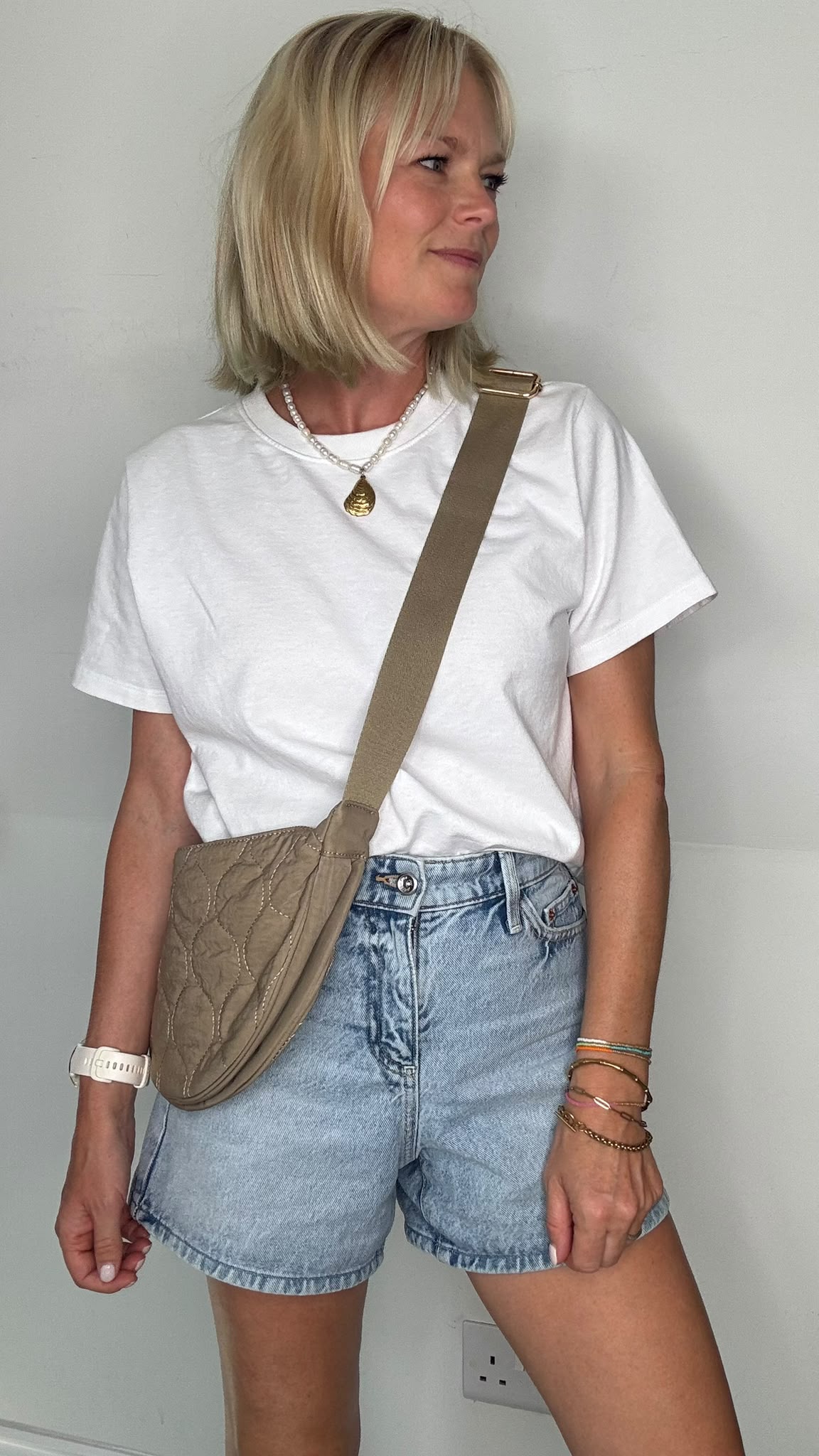 Taupe Quilted Crossbody Bag