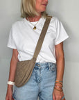 Taupe Quilted Crossbody Bag