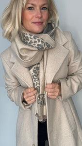 Grey & Cream Animal Print Blanket Scarf