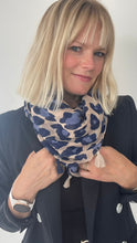 Load image into Gallery viewer, Pre-order for Dispatch W/C 11/3 - Blue Leopard Print Tassel Scarf
