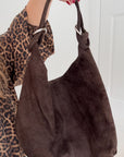 Dark Brown Suede Slouchy Shoulder Bag