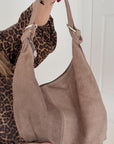Taupe Suede Slouchy Shoulder Bag