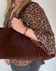 Dark Brown Faux Suede Shoulder Bag