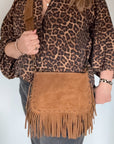 Tan Suede Crossbody Bag Fringed Bag
