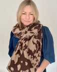 Dark Brown & Taupe Cow Print Blanket Scarf