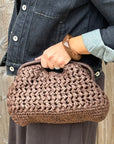 Dark Brown Woven Raffia Structured Clutch/ Crossbody Bag
