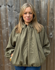 Khaki Bubble Hem Flowy Bomber Jacket