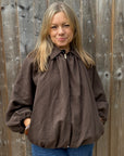 Brown Bubble Hem Flowy Bomber Jacket