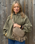Khaki Bubble Hem Flowy Bomber Jacket