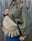 Suede Large Stone Fringed Crossbody/ Waist Bag