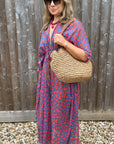 Blue & Pink Animal Print Kaftan