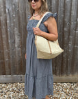 Navy & White Gingham Cotton Long Dress