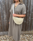 Taupe Cotton Loose Fit Shirt Dress