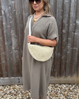 Taupe Cotton Loose Fit Shirt Dress
