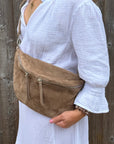 Dark Taupe Suede Large Crossbody Bum Bag