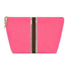 Load image into Gallery viewer, Bright Pink Glitter Stripe Clutch/ Make Up Bag
