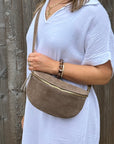 Suede Large Dark Taupe Crossbody/ Waist Bag
