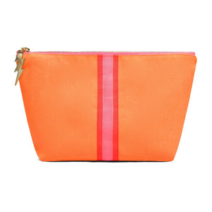 Bright Orange Stripe Clutch/ Make Up Bag