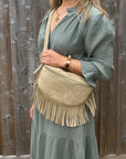 Suede Large Stone Fringed Crossbody/ Waist Bag