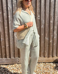 Khaki & White Stripe Cotton Striped Oversized Shirt