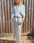 Blue & White Stripe Cotton Striped Oversized Shirt
