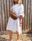 White Embroidered Sleeve Cotton Dress