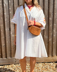 White Embroidered Sleeve Cotton Dress