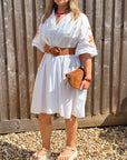 White Embroidered Sleeve Cotton Dress