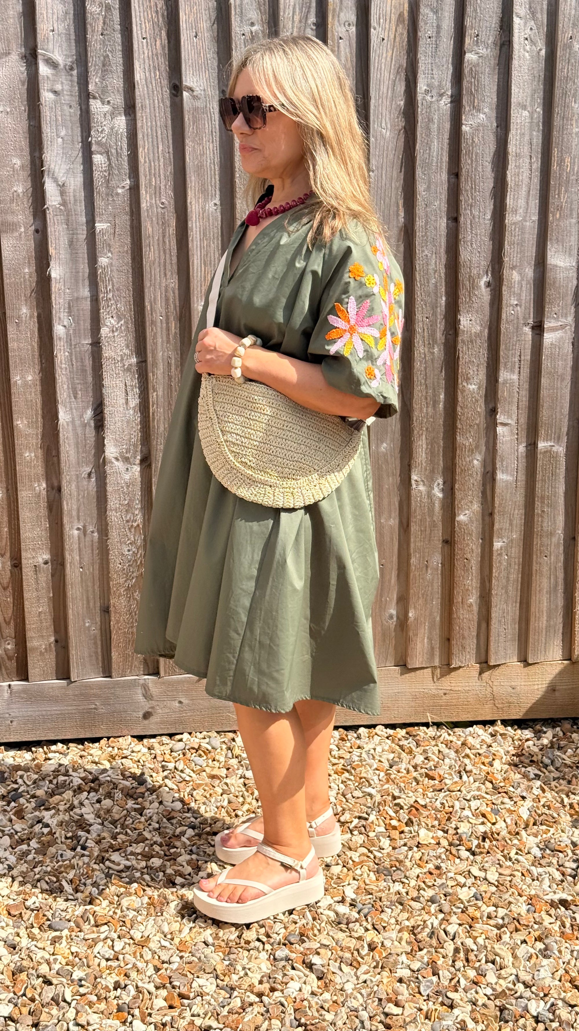 khaki embroidered dress Khaki embroidered dress (including belt)