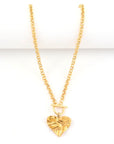 Textured Gold Heart T-Bar Necklace