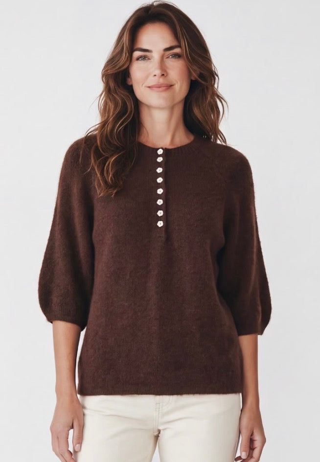 Navy Button Detail 3/4 Sleeve Jumper