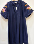 Preorder for dispatch w/c 29/6 - Navy Embroidered Sleeve Cotton Dress