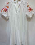 White Embroidered Sleeve Cotton Dress