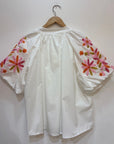 White Embroidered Sleeve Cotton Blouse