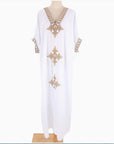 White & Gold Embroidered Maxi Beach Dress Kaftan