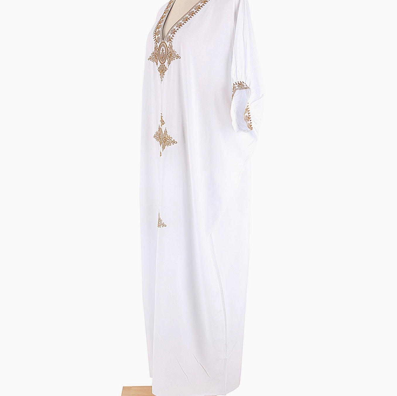 White & Gold Embroidered Maxi Beach Dress Kaftan Amelia Rose Accessories White & Gold Embroidered Maxi Beach Dress Kaftan Amelia Rose Accessories