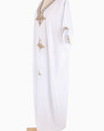 White & Gold Embroidered Maxi Beach Dress Kaftan