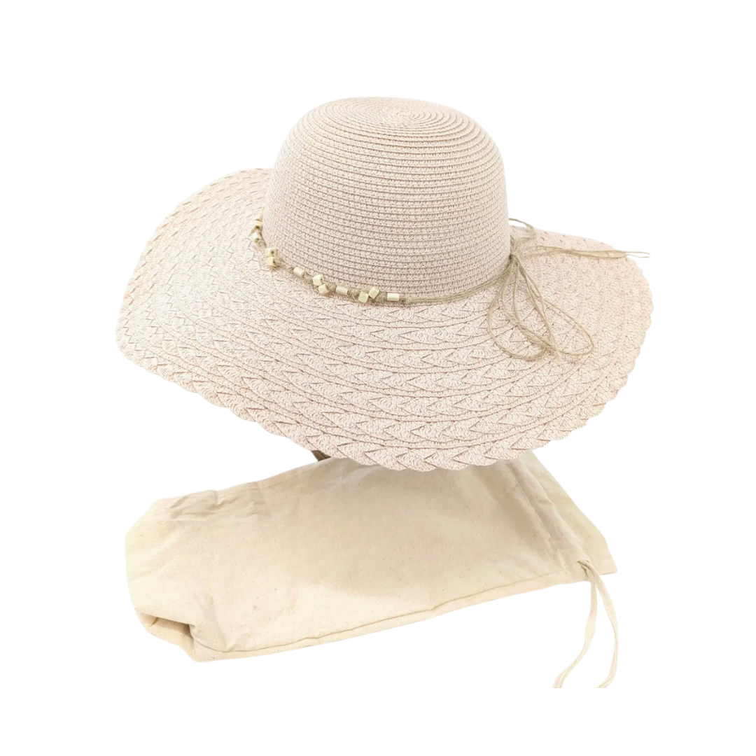 Pale Pink Wide Brim Foldable Sun Hat