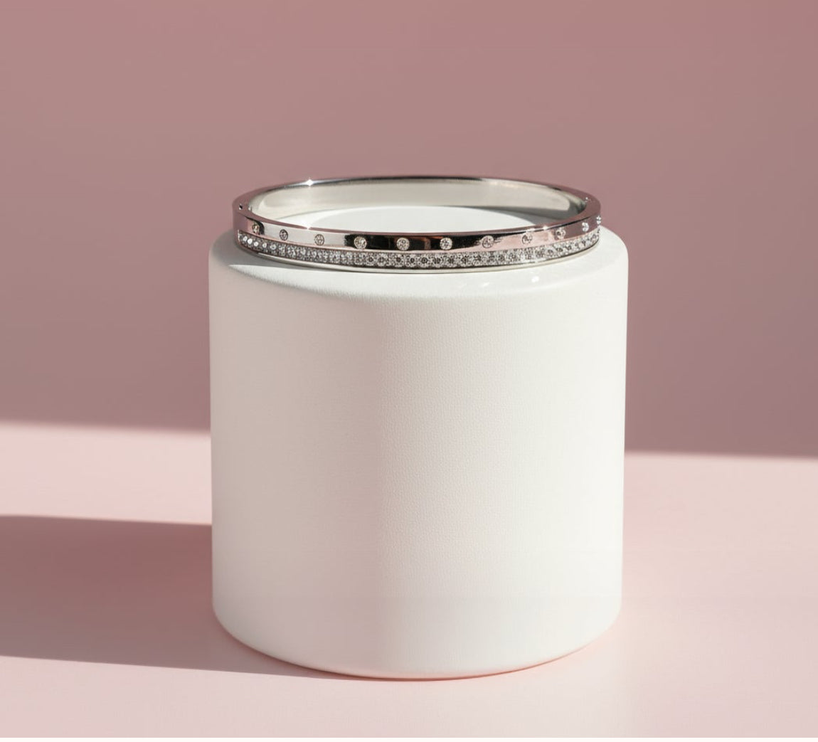 double layers silver crystal bangle with dots. 