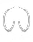 Silver loop drop earrings on a white background