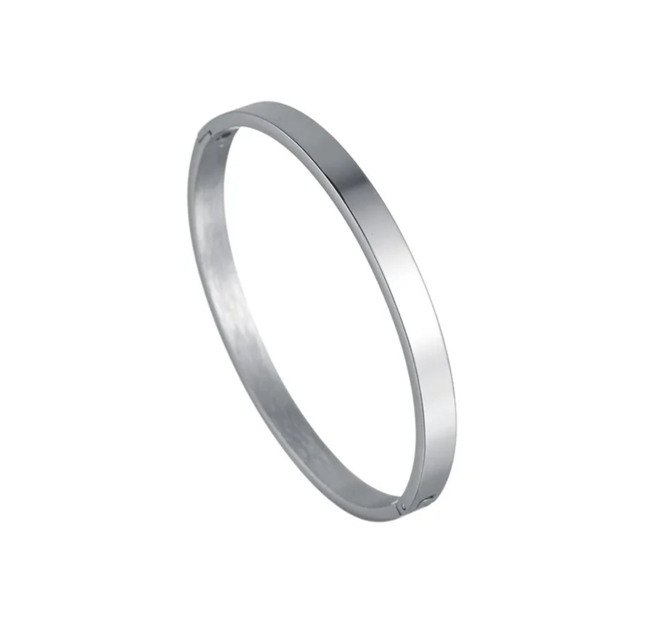 Silver plain bangle bracelet on a white background