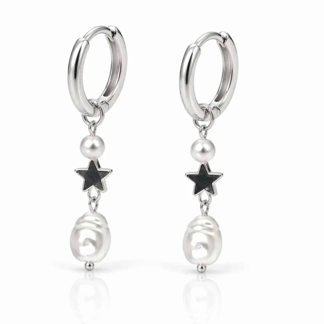 Silver Star & Pearl Drop Earrings for women