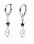 Silver Star & Pearl Drop Earrings for women
