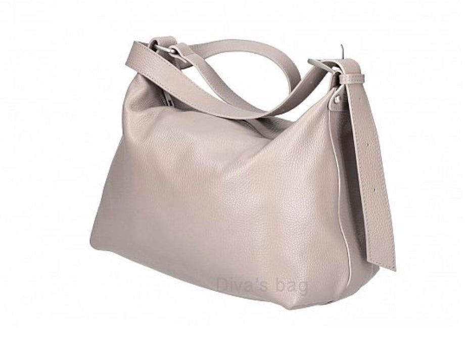 taupe crossbody handbag with a strap on a white background