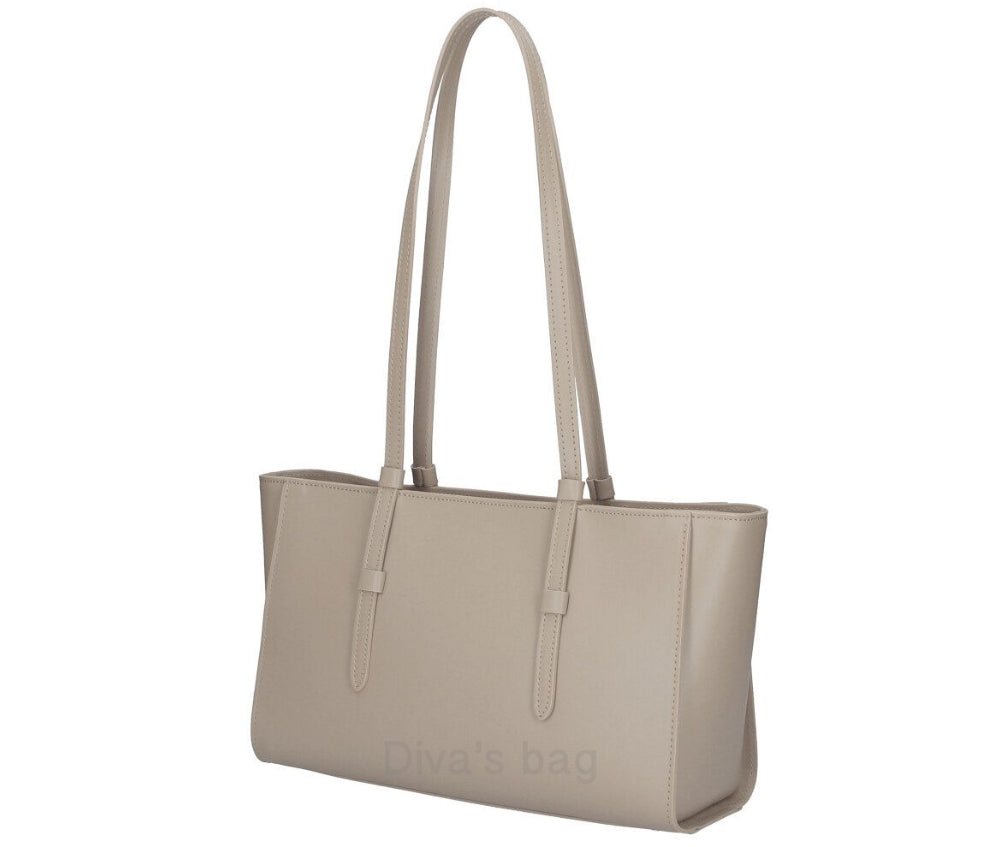 taupe leather tote handbag 
