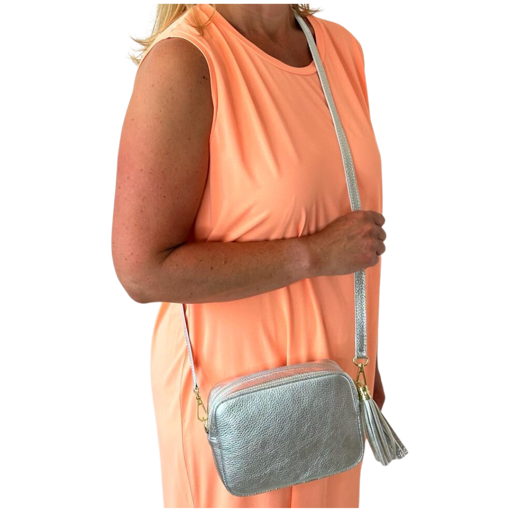 Silver Crossbody Bag with Tassel