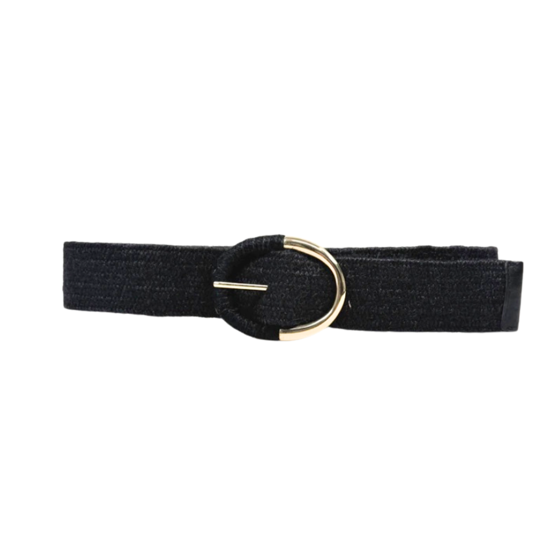 Black Wide Linen Stretch Belt