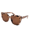 Sunglasses with leopard print frame and brown lenses on a white background for women